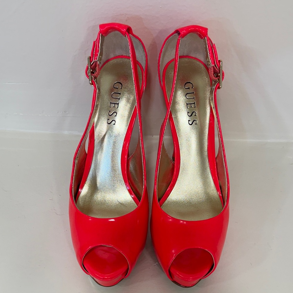 Guess Women's Vibrant Pink Peep Toe Heels